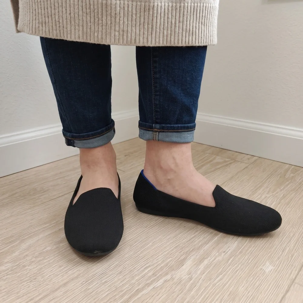 Rothy's Womens The Loafer 8 Black Knit Round Toe Sustainable Quiet Luxury